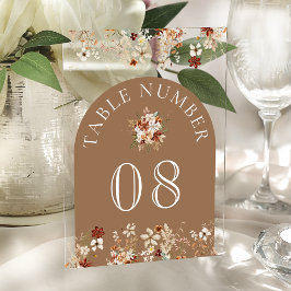 Invitaciones Acrílicas Terracotta Wildflower Tan Acrylic Table Number
