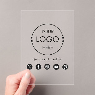 Invitaciones Acrílicas Texto del logotipo de la empresa Iconos de redes s