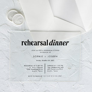 Invitaciones Acrílicas Texto moderno   Cena de ensayo