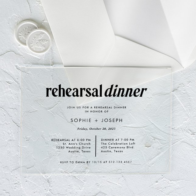 Invitaciones Acrílicas Texto moderno | Cena de ensayo (Subido por el creador)