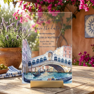 Invitaciones Acrílicas That's Amore Acuarela Venecia Guardar la Fecha