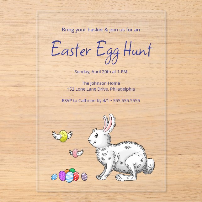 Invitaciones Acrílicas The Easter eggs and the Easter bunny (Anverso)