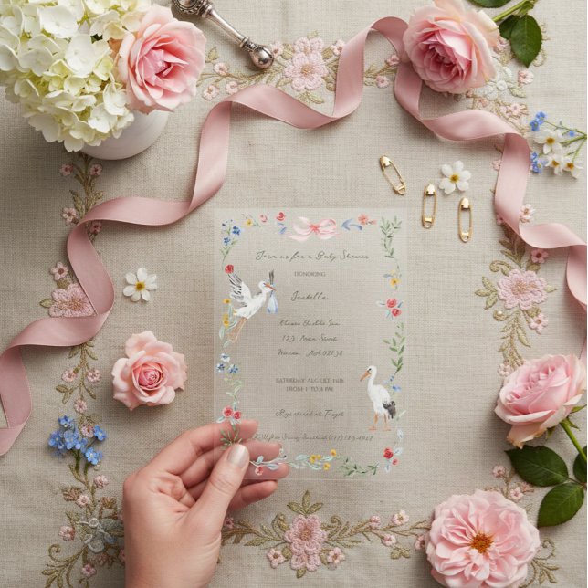 Invitaciones Acrílicas The Heirloom Rose & Ribbon Signature Stork (Subido por el creador)