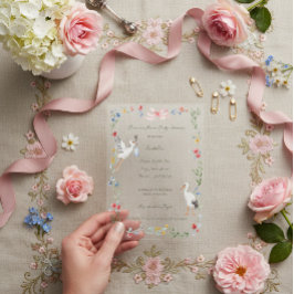 Invitaciones Acrílicas The Stork Heirloom Rose & Ribbon Baby Shower 