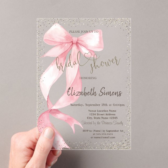 Invitaciones Acrílicas Tiara,Confeti,Lazo Rosa Baby Shower (Insitu (portátil))