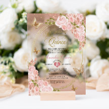 Tiara de mariposa de quinceañera de rosa dorada co