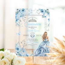 Tiara Floral Mariposas Quinceañera Azul Bebé