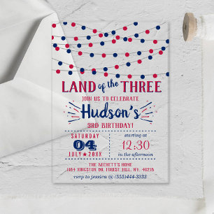 Invitaciones Acrílicas ¡Tierra De Los Tres! 4 De Julio: Fiesta De Cumplea