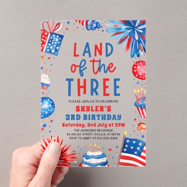 Invitaciones Acrílicas Tierra de los Tres 4 de Julio Patriótico 3 cumplea (Insitu (portátil))
