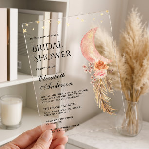 Invitaciones Acrílicas Tierra Floral Pampas Media Luna Despedida de Solte
