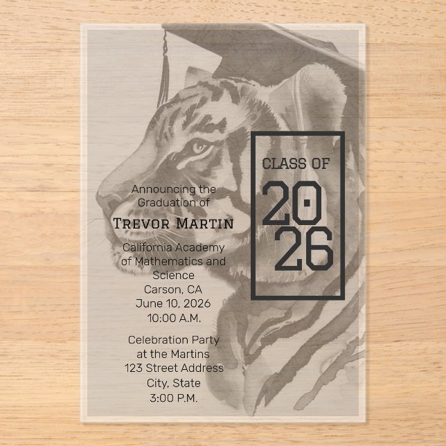 Invitaciones Acrílicas Tiger Design | Custom Graduation Invitation Cards (Anverso)