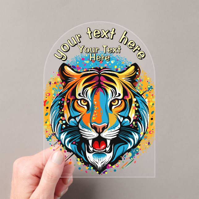 Invitaciones Acrílicas Tiger Head Rainbow colors paint stains (Insitu (portátil))