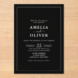 Invitaciones Acrílicas Timeless Elegant Black & White Minimalist Wedding
