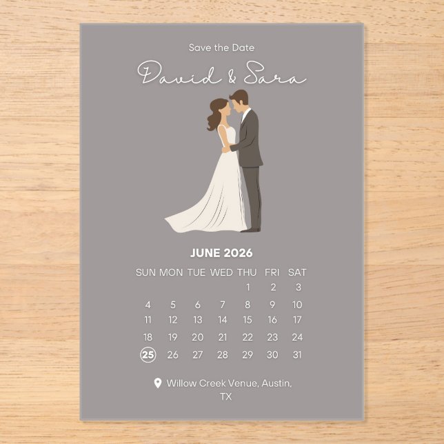 Invitaciones Acrílicas Timeless Save The Date Wedding Announcement  (Anverso)