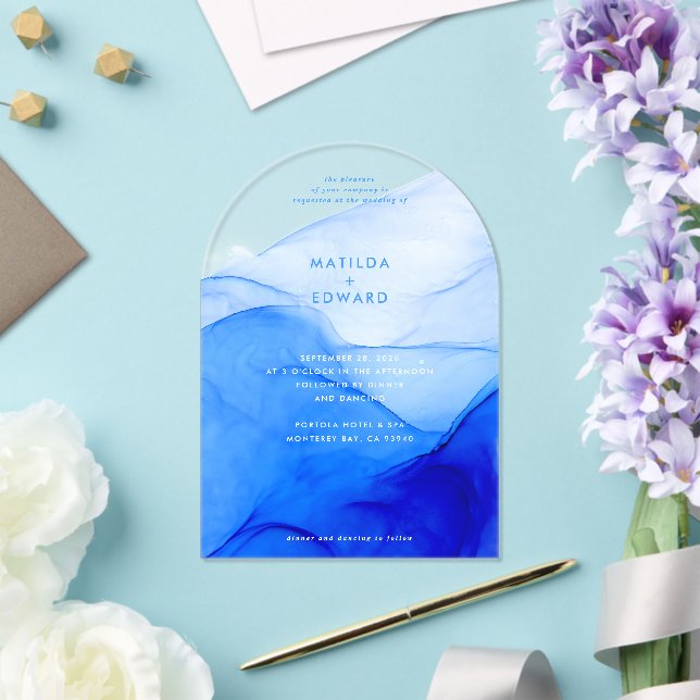 Invitaciones Acrílicas Tinta Moderna Personalizada Abstracta Audaz para B (Insitu (Boda))