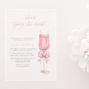 Invitaciones Acrílicas Tinte Rosa Arco Ella Está Atando el Nudo Despedida