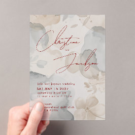Invitaciones Acrílicas Tipografía de letra cursiva elegante Boda crema mo