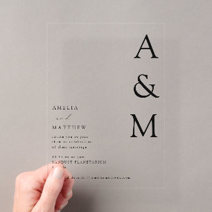 Invitaciones Acrílicas Tipografía de monograma en negrita minimalista Bod