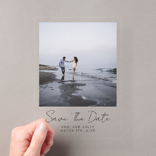 Invitaciones Acrílicas Tipografía elegante foto boda guardar la fecha