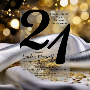 Invitaciones Acrílicas Tipografía Minimalista 21 Cumpleaños 21