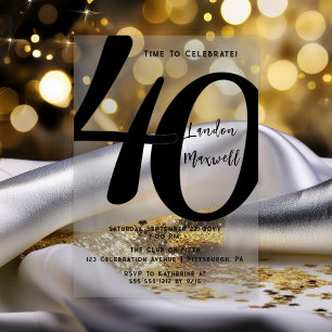 Invitaciones Acrílicas Tipografía Minimalista 40 Cumpleaños 40