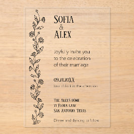 Invitaciones Acrílicas Tipografía minimalista boda negra 