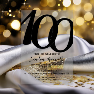 Invitaciones Acrílicas Tipografía Minimalista Cumpleaños 100 100 años