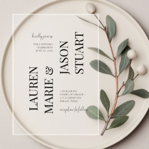 Invitaciones Acrílicas Tipografía minimalista negra para boda