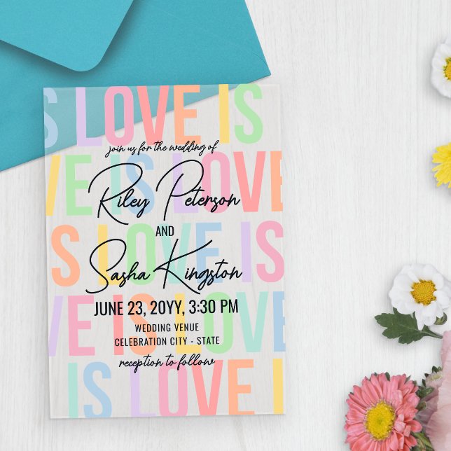 Invitaciones Acrílicas Tipografía moderna Arcoíris Bodas LGBTQA (Subido por el creador)