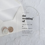 Invitaciones Acrílicas Tipografía moderna Boda retro de cosecha única<br><div class="desc">Estas modernas tipografías,  únicas invitaciones retro-acrílicas vintage,  son perfectas para un boda sencillo. El diseño minimalista presenta un estilo retro-contemporáneo con un toque bohemio rústico único. Perfecto para cualquier temporada.</div>