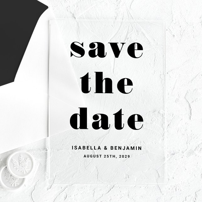 Invitaciones Acrílicas Tipografía Moderna Salva La Fecha (Modern Typography Save The Date Acrylic Invitations)