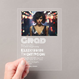 Invitaciones Acrílicas Tipografía Retro Disco Fiesta de Graduación Foto