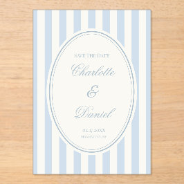 Invitaciones Acrílicas Tira de guardar la fecha personalizada azul pastel