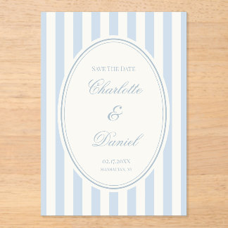Invitaciones Acrílicas Tira de guardar la fecha personalizada azul pastel