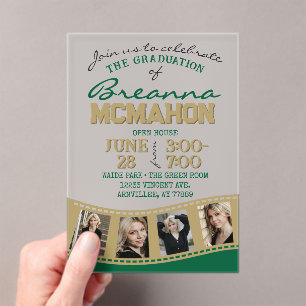 Invitaciones Acrílicas Tira de película de graduación fotográfica verde y