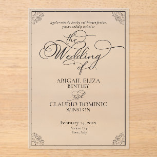 Invitaciones Acrílicas Todo en uno elegante guión Roma Italia Destino