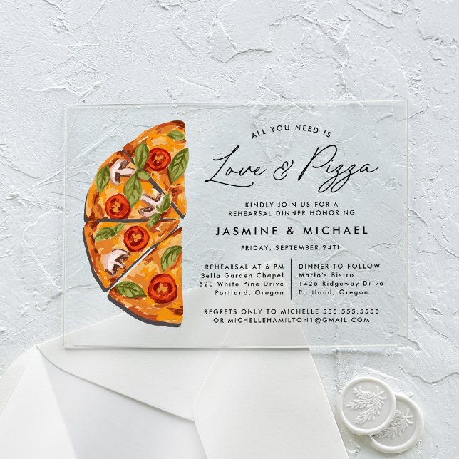 Invitaciones Acrílicas Todo lo que necesitas es amor y un ensayo de pizza (Subido por el creador)