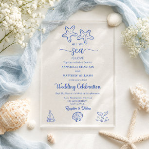 Invitaciones Acrílicas Todo lo que vemos es amor Bodas de vida marina dib