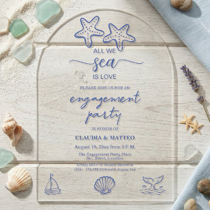 Invitaciones Acrílicas Todo lo que vemos es el mar Fiesta de compromiso c