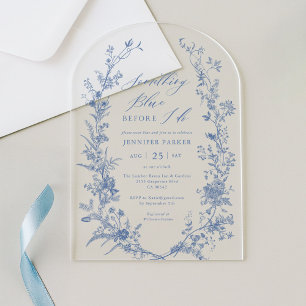 Invitaciones Acrílicas Toile Algo Azul Bridal Ducha Arco