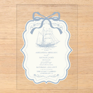 Invitaciones Acrílicas Toile Chic Náutico Lazo Boda