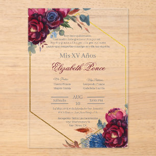 Invitaciones Acrílicas Tono de joya con marco Quinceañera