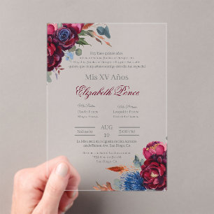 Invitaciones Acrílicas Tono de joyas Quinceañera
