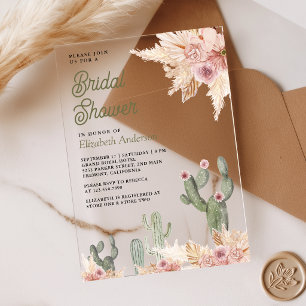 Invitaciones Acrílicas Tórrido Floral Boho Pampas Cactus Despedida de Sol