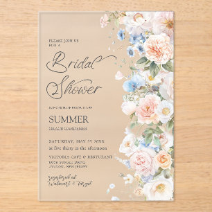 Invitaciones Acrílicas Tórrido Pastel Rubor Blanco Azul Floral Despedida 