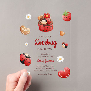 Invitaciones Acrílicas Torta De Flores De Mariquita Adorable Fiesta De Be