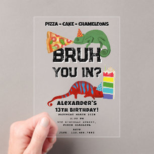 Invitaciones Acrílicas Torta De Pizza De Cumpleaños De Bruh Boy Camaleone