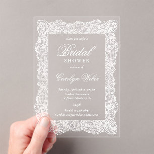 Invitaciones Acrílicas Torta Nupcial de Encaje Blanco