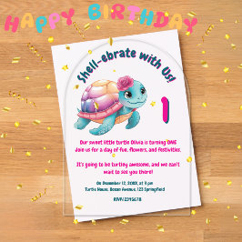 Invitaciones Acrílicas Tortuga floral y chiflada deliciosa niños cumpleañ