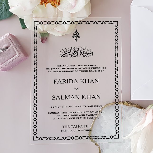 Invitaciones Acrílicas Traditional Black Border Islamic Wedding (Subido por el creador)
